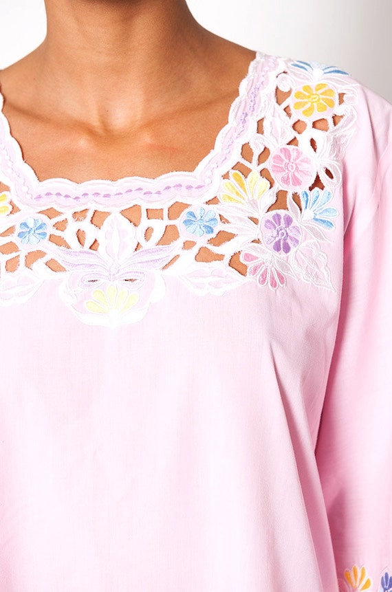 The Pastel Pink Cut Out Floral Ethnic Tunic Blouse - image 1