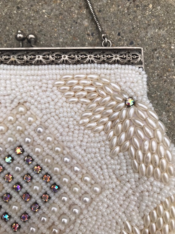 White Handbeaded in Hong Kong 1940s Vintage Hand Purse -  Israel