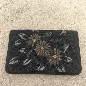 Black Beaded Flower Formal Clutch Purse image 2