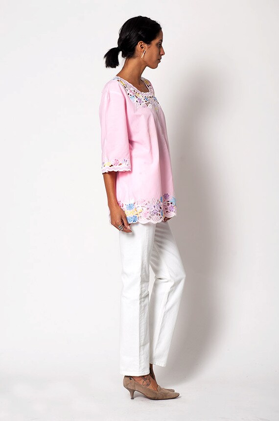 The Pastel Pink Cut Out Floral Ethnic Tunic Blouse - image 3