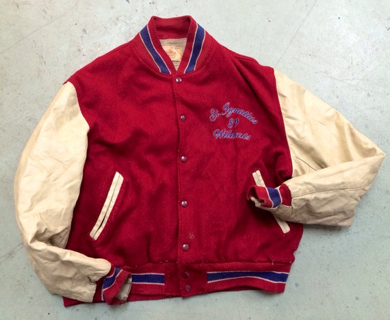 Red Vintage St. Ignacius 89 Wildcats Wool Leather