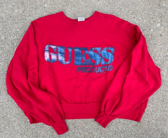 Guess Denim Text on Red Made in USA 50/50 Vintage… - image 1