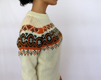 Beige Green Orange Holiday Festive Vintage Sweater