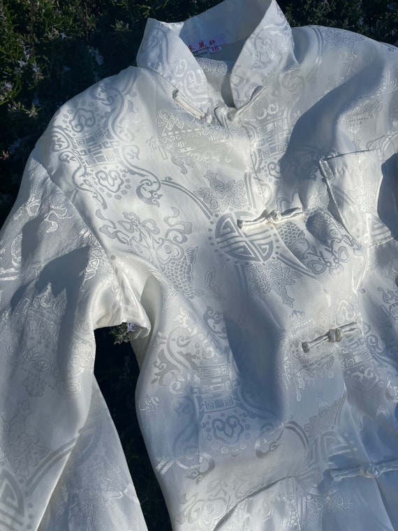 Beige Cream Silk Vintage Asian Robe Jacket