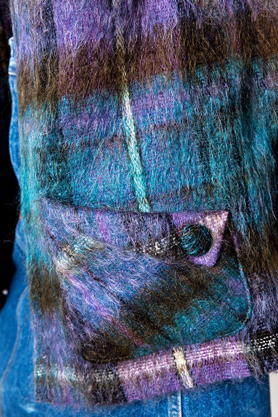 Purple and Blue Mohair Wool Plaid Vintage Sweater