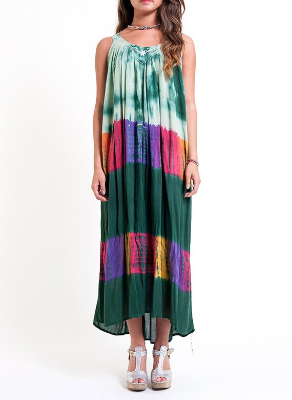Green Tie Dye Rainbow Splash Vintage Summer Rayon