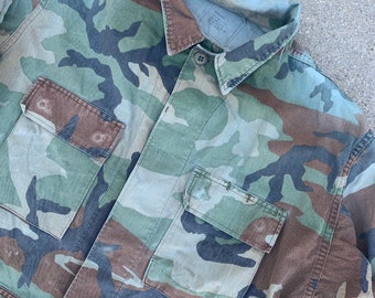 Camo Print Camouflage 4 Pocket Vintage Collared Army Jacket