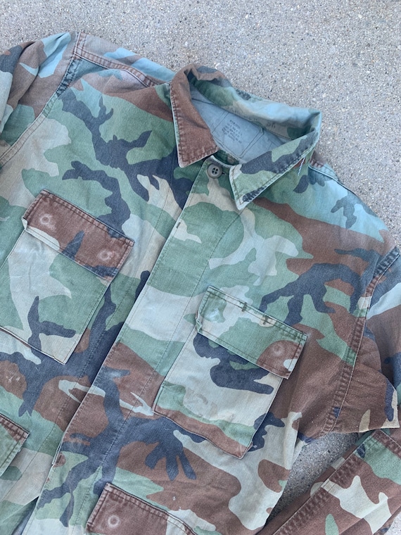 Camo Print Camouflage 4 Pocket Vintage Collared Army … - Gem