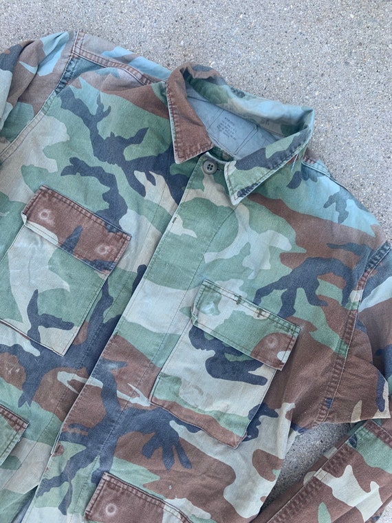 Camo Print Camouflage 4 Pocket Vintage Collared Army … - Gem