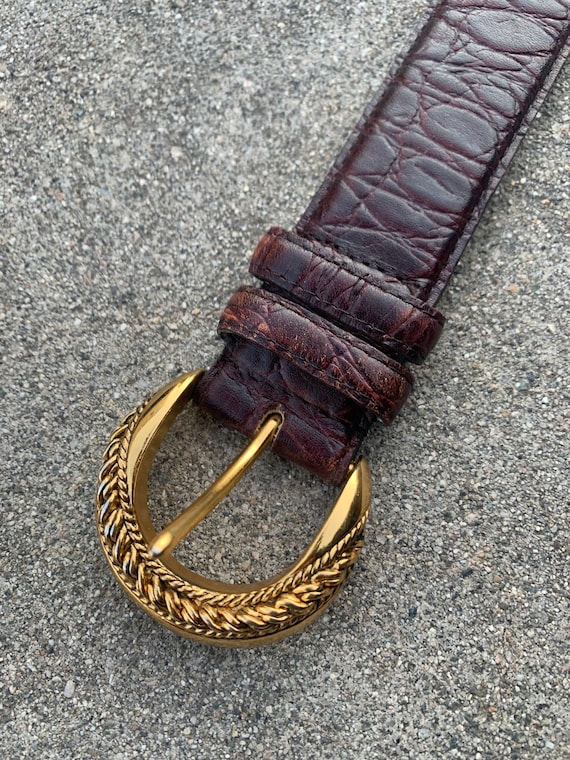 JG Hook With Belt Gold Tone Leather Buckle Textured - Etsy Maroon Brown Vintage