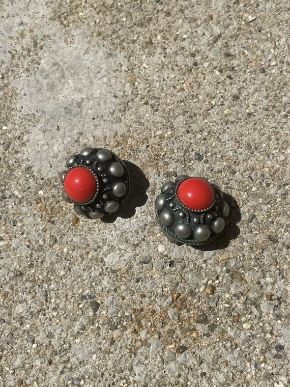 Southwestern Silver Tone Red Stone Mexican Style … - image 4