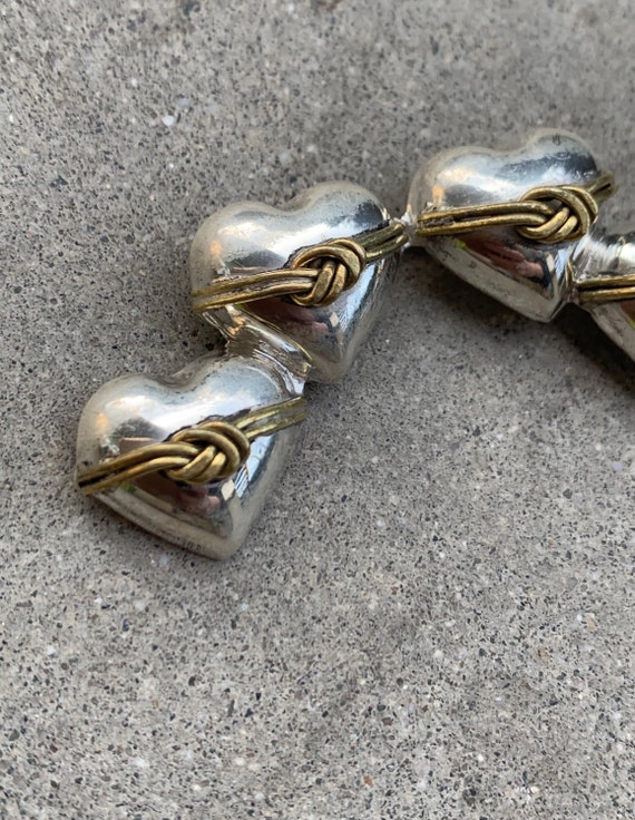 Mexican Silver 925 Four Hearts with Brass Ribbon V