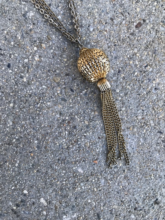 Gold Plated Vintage Ball and Tassel Necklace