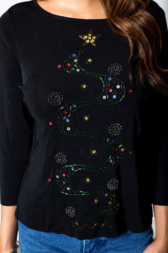 The Black Beaded Christmas Tree Sweater