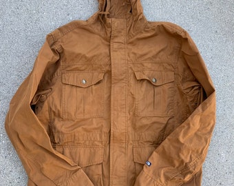 North Face 4 Pocket Utility Tan Hooded Zip Up Vintage Mens Jacket Size Large