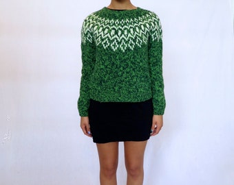 Green And White Winter Wonderland Vintage Knit Sweater