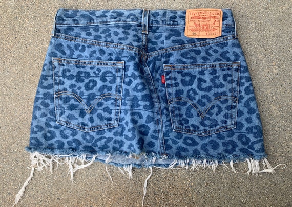 Leopard Print Lasered Vintage Denim Jean Skirt Si… - image 4