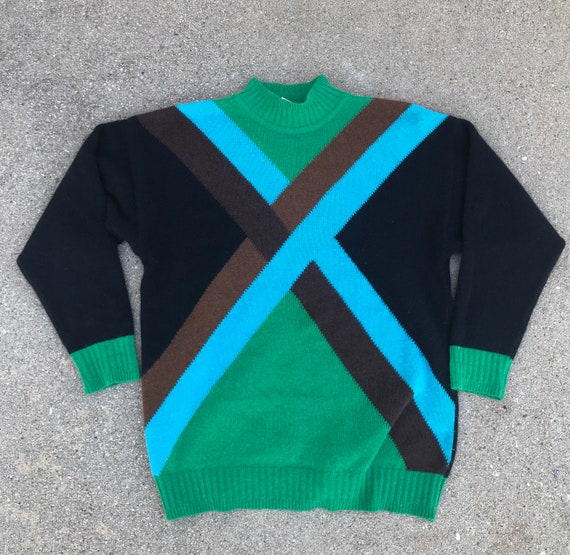Mondi Vintage Blue Green Black Wool Sweater Size Medium | Etsy