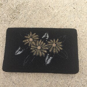 Black Beaded Flower Formal Clutch Purse image 3