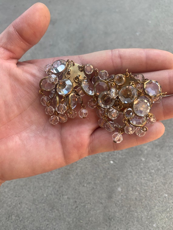Clear Jeweled Dangle Cluster Drop Sparkle Vintage… - image 2