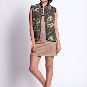 Camouflage Green Camo Print Winter Army Vintage Vest image 1