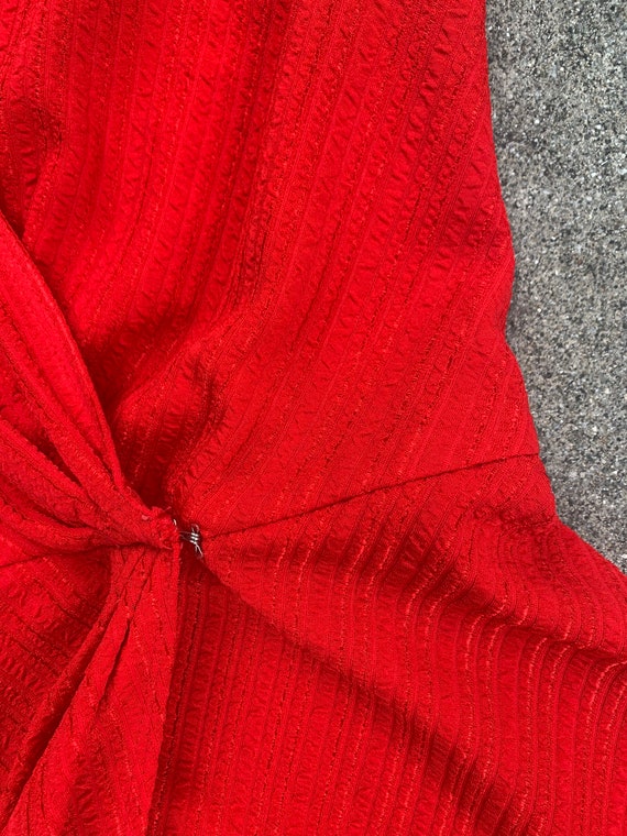 Lipstick Red Deep V Slip Vintage Mid Length Wrap … - image 3