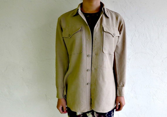 Taupe Army Button Up Shirt - image 2