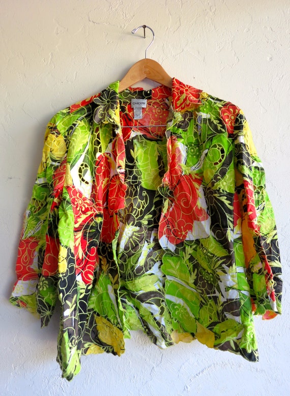 The Neon Green and Orange Floral Cut-Out Jacket - image 2