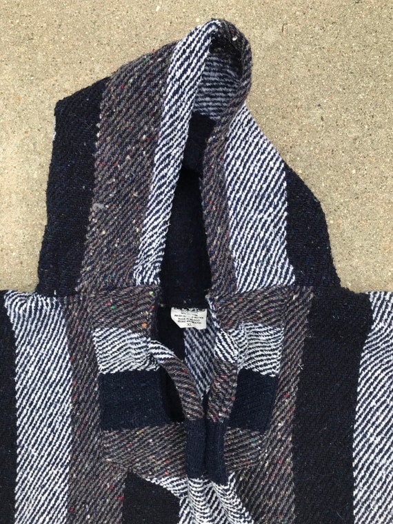 Black and Gray Striped Vintage Mexican Poncho - image 3