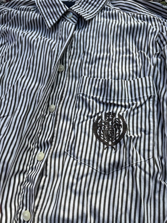 Liz Claiborne Chest Crest Pocket Preppy Nautical Striped Rayon