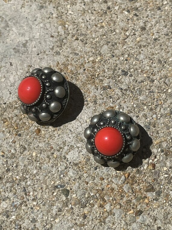 Southwestern Silver Tone Red Stone Mexican Style … - image 3
