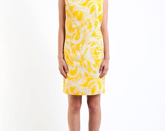 Vintage Canary Yellow Swirl Shift Dress