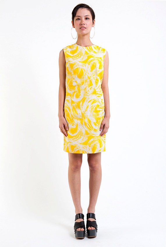The Vintage Canary Yellow Swirl Shift Dress