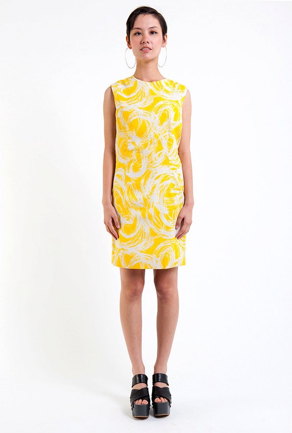 Vintage Canary Yellow Swirl Shift Dress