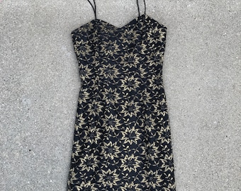 Vintage Black and Gold Lace Spaghetti Strap Cocktail Dress Size S/M