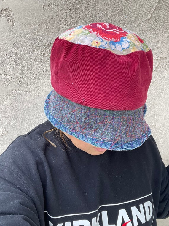 Patchwork Denim and Corduroy Vintage Bucket Hat - image 6