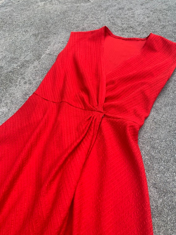 Lipstick Red Deep V Slip Vintage Mid Length Wrap … - image 4