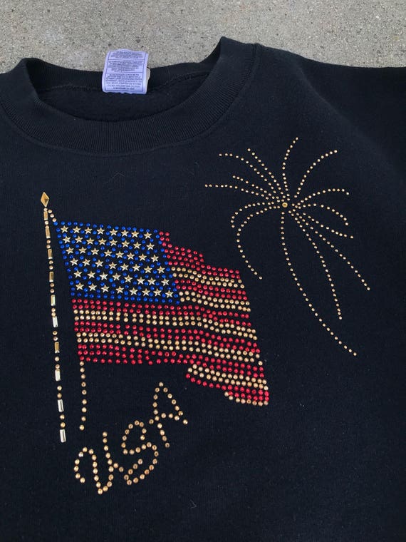 The Vintage Bedazzled USA Firework Flag 50/50 Bla… - image 2