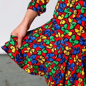 Red Multicolor Rainbow Butterfly Twirl Vintage Dress image 2
