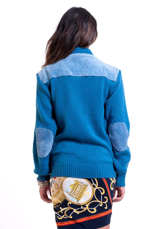 The Vintage Blue Leather and Knit Zip Up Jacket - image 4