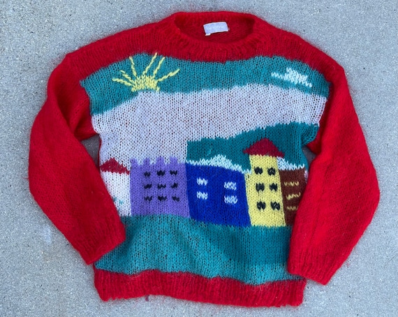 City Street Scene Embroidered Knit Made in Italy … - image 1