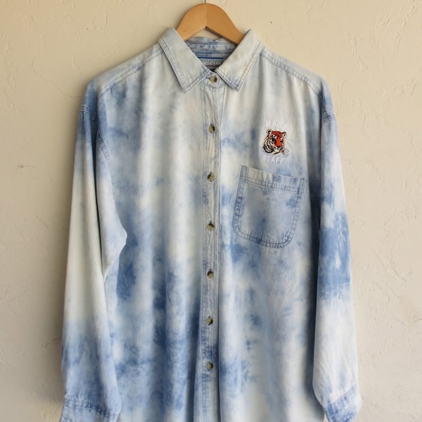 Bleached Denim Tie Dyed Marsh Staff Tiger Vintage Denim Shirt