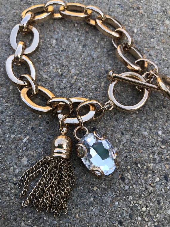 gold plated rhinestone charm - Gem