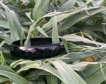 Black Beveled Jade Vintage Bangle Bracelet