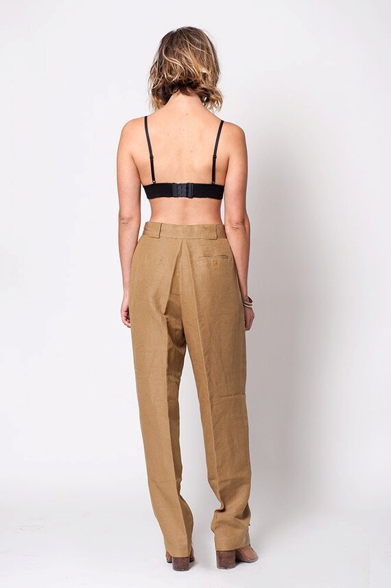 Linen Tan Vintage High Waisted Trouser Pants - image 3