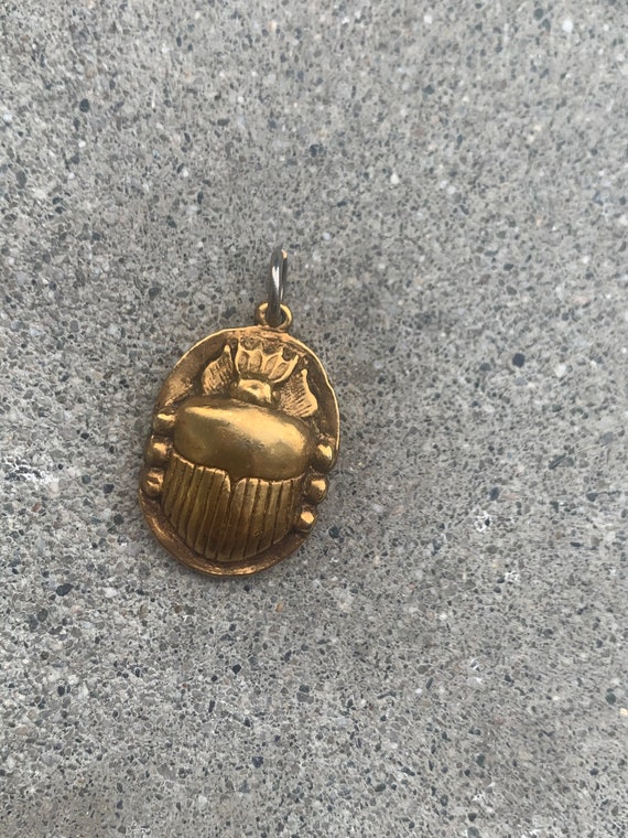 Gold Plated Egyptian Scarab Vintage Pendant - image 7