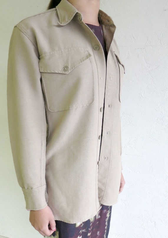 Taupe Army Button Up Shirt - image 3