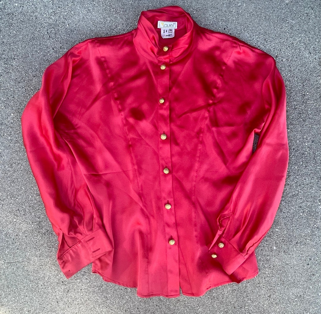 Laurel Made in Italy Red Silk 90s Dolman Sleeve Vintage Button - Etsy