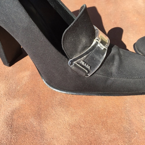 Prada Black Black Clear Tab Made In Italy Vintage Pumps Heels Size 6 Womens 36