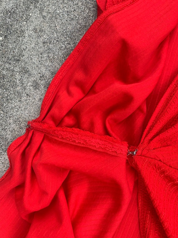 Lipstick Red Deep V Slip Vintage Mid Length Wrap … - image 6